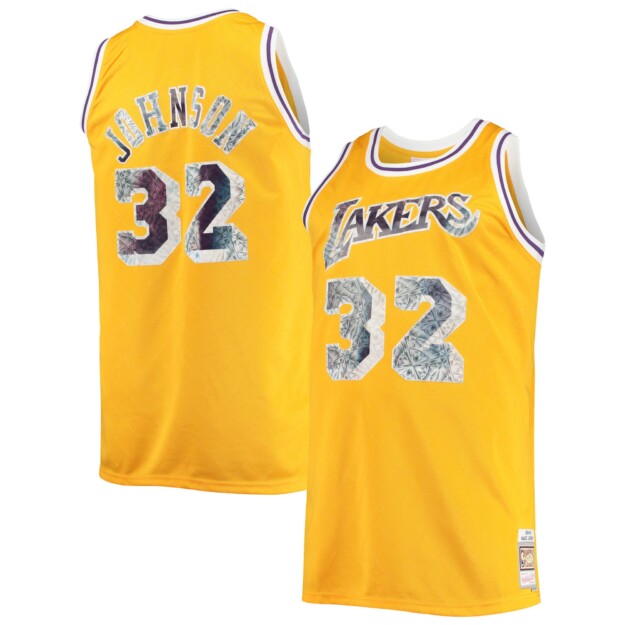 Men's Mitchell & Ness Magic Johnson Gold Los Angeles Lakers Big & Tall 1984-85 NBA 75th Anniversary Diamond Swingman Jersey