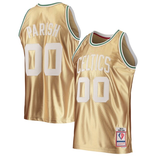 Men's Mitchell & Ness Robert Parish Gold Boston Celtics 75th Anniversary 1985-86 Hardwood Classics Swingman Jersey