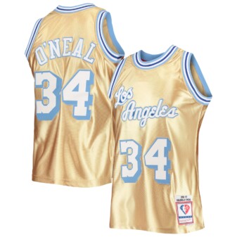 Men's Mitchell & Ness Shaquille O'Neal Gold Los Angeles Lakers 75th Anniversary 1996-97 Hardwood Classics Swingman Jersey