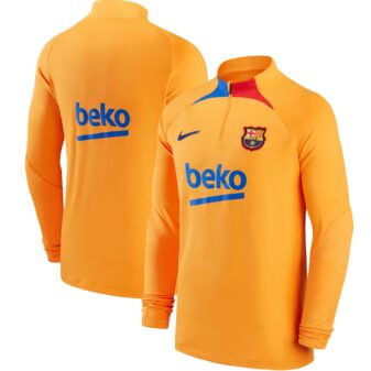 Men's Nike Orange Barcelona Strike Drill Raglan Quarter-Zip Long Sleeve Top