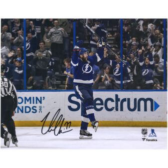 Victor Hedman Tampa Bay Lightning Autographed 8'' x 10'' Blue Jersey Celebrating Photograph