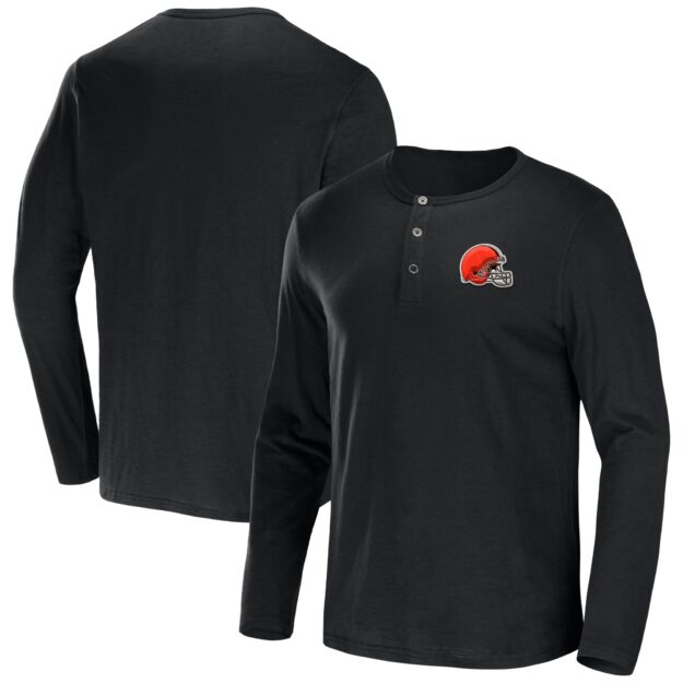 Men's NFL x Darius Rucker Collection by Fanatics Black Cleveland Browns Slub Jersey Henley Long Sleeve T-Shirt