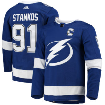 Men's adidas Steven Stamkos Blue Tampa Bay Lightning Home Captain Patch Primegreen Authentic Pro Player Jersey