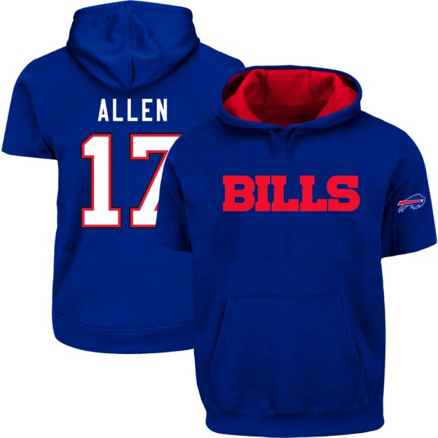 Men's Josh Allen Royal Buffalo Bills Big & Tall Short Sleeve Pullover Hoodie