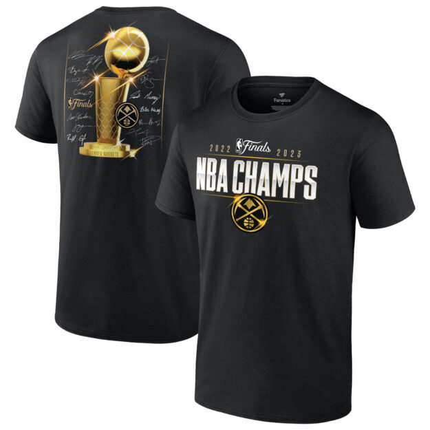 Men's Fanatics Branded Black Denver Nuggets 2023 NBA Finals Champions Triple Threat Roster Signature T-Shirt