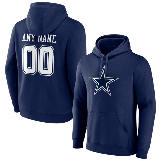 Men's Fanatics Branded Navy Dallas Cowboys Team Authentic Personalized Name & Number Pullover Hoodie