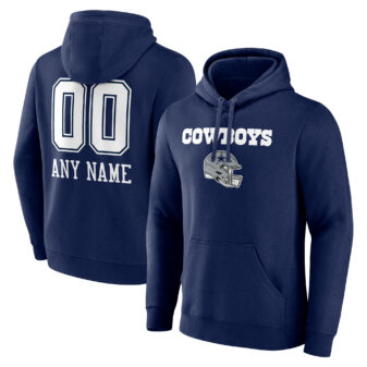 Men's Fanatics Branded Navy Dallas Cowboys Personalized Name & Number Team Wordmark Pullover Hoodie