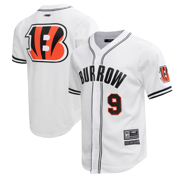 Men's Pro Standard Joe Burrow White Cincinnati Bengals Mesh Baseball Button-Up T-Shirt