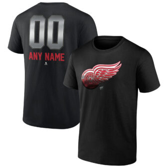 Men's Fanatics Branded Black Detroit Red Wings Personalized Midnight Mascot Logo T-Shirt