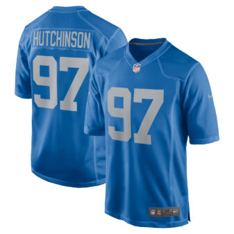 Men's Nike Aidan Hutchinson Blue Detroit Lions Player Game Jersey