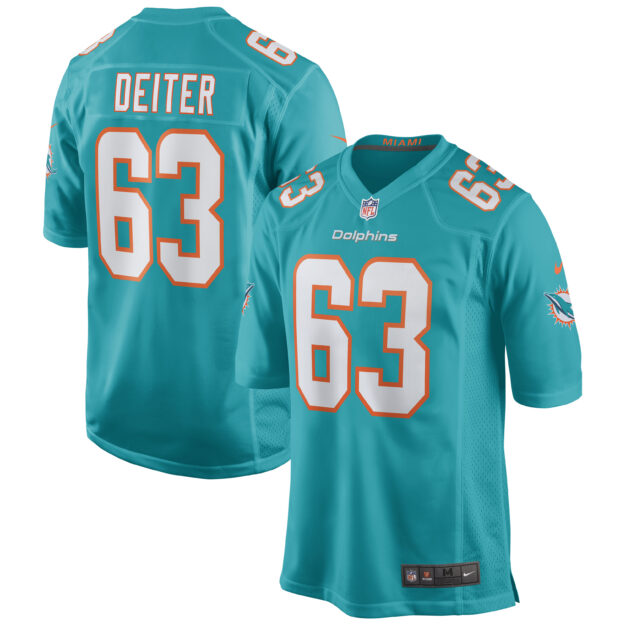 Men's Nike Michael Deiter Aqua Miami Dolphins Game Jersey