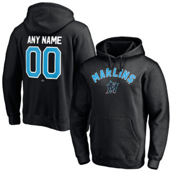 Men's Fanatics Branded Black Miami Marlins Personalized Winning Streak Name & Number Pullover Hoodie