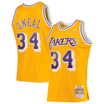 Men's Mitchell & Ness Shaquille O'Neal Gold Los Angeles Lakers 1996/97 Hardwood Classics Swingman Jersey