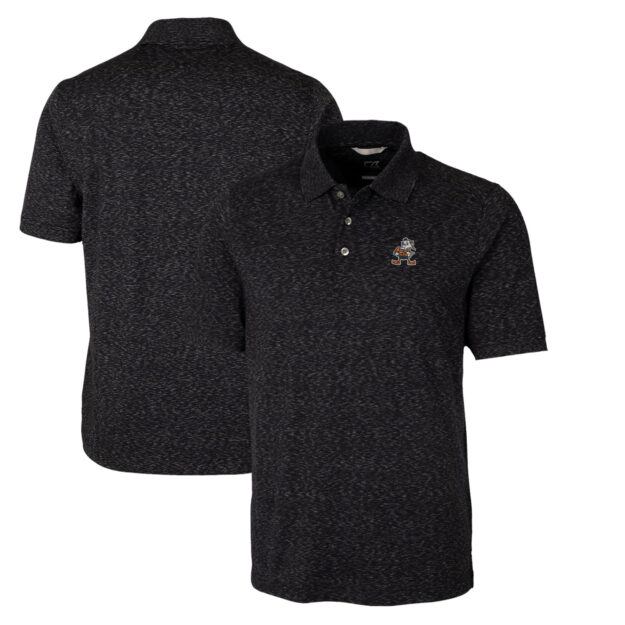 Men's Cutter & Buck Black Cleveland Browns Advantage Tri-Blend Space Dye Throwback Polo