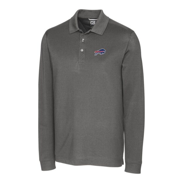 Men's Cutter & Buck Gray Buffalo Bills Advantage Long Sleeve Polo