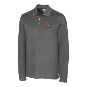 Men's Cutter & Buck Gray Cleveland Browns Advantage Long Sleeve Polo