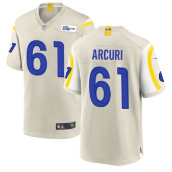 AJ Arcuri Men's Nike Los Angeles Rams Bone Custom Game Jersey