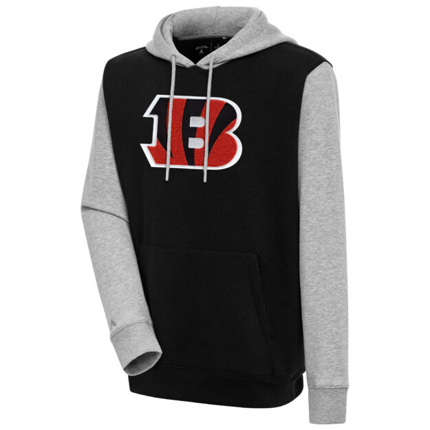 Men's Antigua Black Cincinnati Bengals Victory CB Chenille Pullover Hoodie