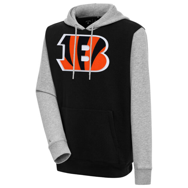 Men's Antigua Black/Heather Gray Cincinnati Bengals Victory Colorblock Pullover Hoodie