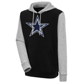 Men's Antigua Black/Heather Gray Dallas Cowboys Victory Colorblock Pullover Hoodie