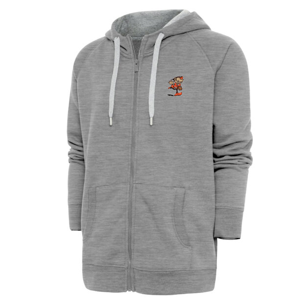 Men's Antigua Heather Gray Cleveland Browns Team Logo Victory Full-Zip Hoodie