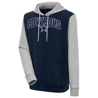 Men's Antigua Navy/Heather Gray Dallas Cowboys Victory Colorblock Pullover Hoodie