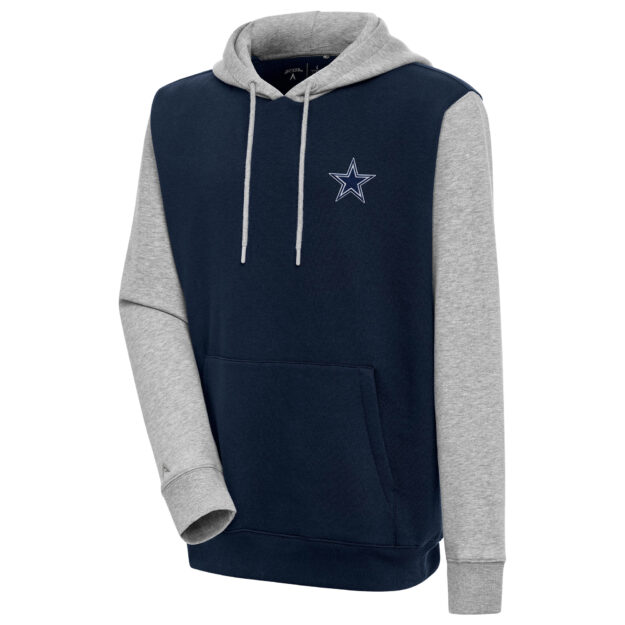 Men's Antigua Navy/Heather Gray Dallas Cowboys Victory Colorblock Pullover Hoodie