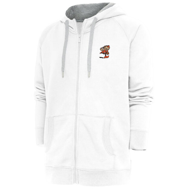 Men's Antigua White Cleveland Browns Team Logo Victory Full-Zip Hoodie