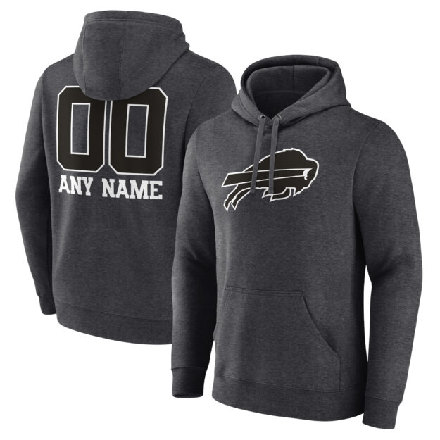 Men's Fanatics Branded Charcoal Buffalo Bills Monochrome Personalized Name & Number Pullover Hoodie