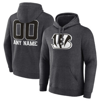 Men's Fanatics Branded Charcoal Cincinnati Bengals Monochrome Personalized Name & Number Pullover Hoodie