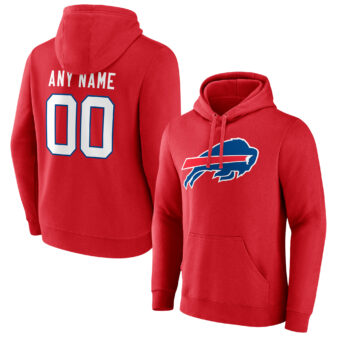 Men's Fanatics Branded Red Buffalo Bills Team Authentic Logo Personalized Name & Number Pullover Hoodie