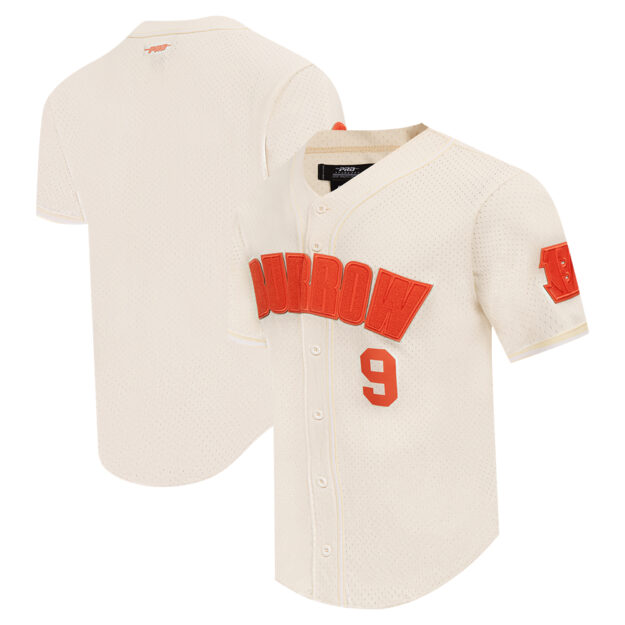 Men's Pro Standard Joe Burrow Cream Cincinnati Bengals Name & Number Triple Tonal Button-Up Baseball Jersey