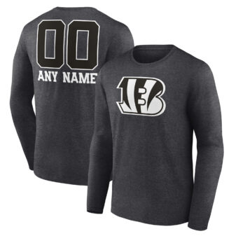 Men's Fanatics Charcoal Cincinnati Bengals Monochrome Personalized Name & Number Long Sleeve T-Shirt