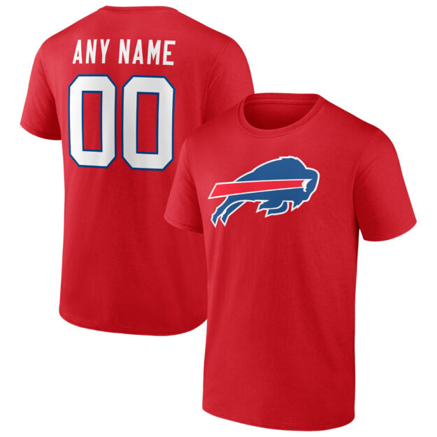 Men's Fanatics Red Buffalo Bills Team Authentic Logo Personalized Name & Number T-Shirt