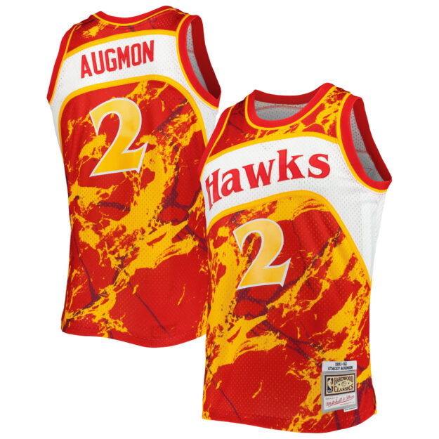 Men's Mitchell & Ness Stacey Augmon Red Atlanta Hawks 1991/92 Hardwood Classics Marble Swingman Jersey