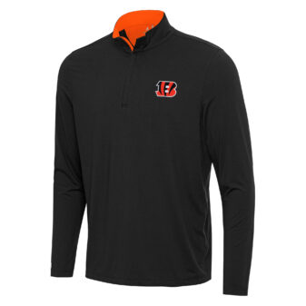 Men's Antigua Black/Orange Cincinnati Bengals Content Quarter-Zip Pullover Top