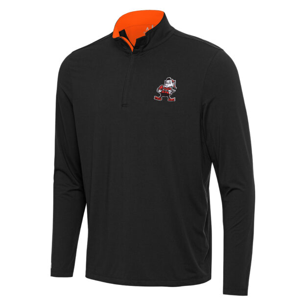 Men's Antigua Black/Orange Cleveland Browns Content Quarter-Zip Pullover Top