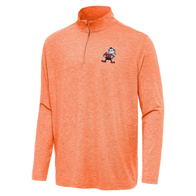 Men's Antigua Heather Orange Cleveland Browns Hunk Quarter-Zip Jacket