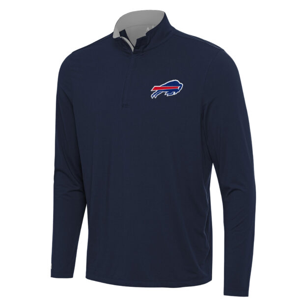 Men's Antigua Navy/Gray Buffalo Bills Content Quarter-Zip Pullover Top