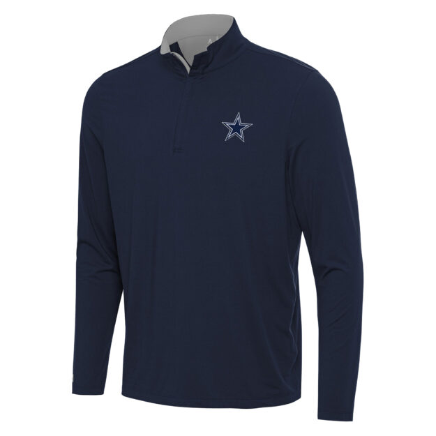 Men's Antigua Navy/Gray Dallas Cowboys Content Quarter-Zip Pullover Top