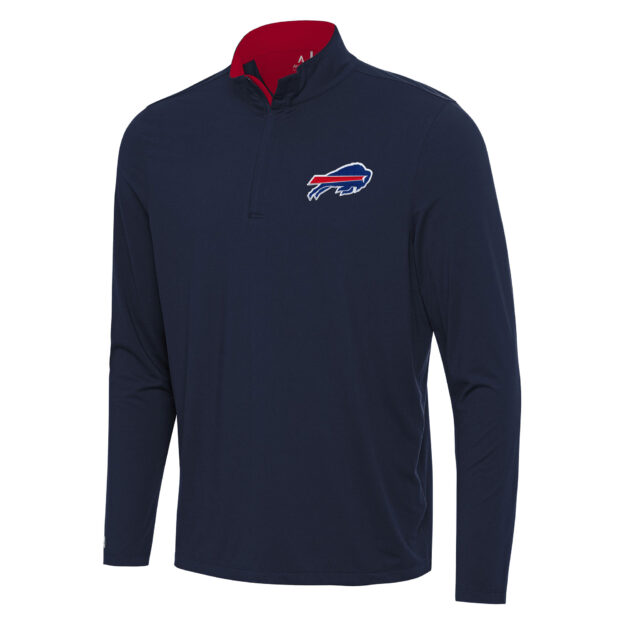 Men's Antigua Navy/Red Buffalo Bills Content Quarter-Zip Pullover Top