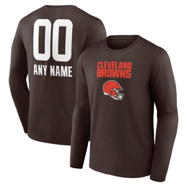 Men's Brown Cleveland Browns Personalized Name & Number Team Wordmark Long Sleeve T-Shirt