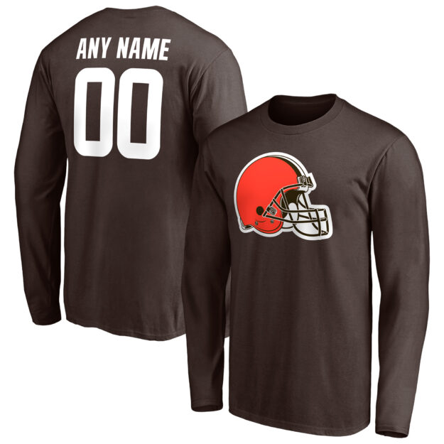 Men's Brown Cleveland Browns Team Authentic Personalized Name & Number Long Sleeve T-Shirt