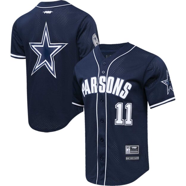 Men's Pro Standard Micah Parsons Navy Dallas Cowboys Mesh Button-Up Baseball Jersey