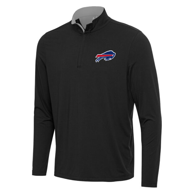 Men's Antigua Black/Gray Buffalo Bills Content Quarter-Zip Pullover Top