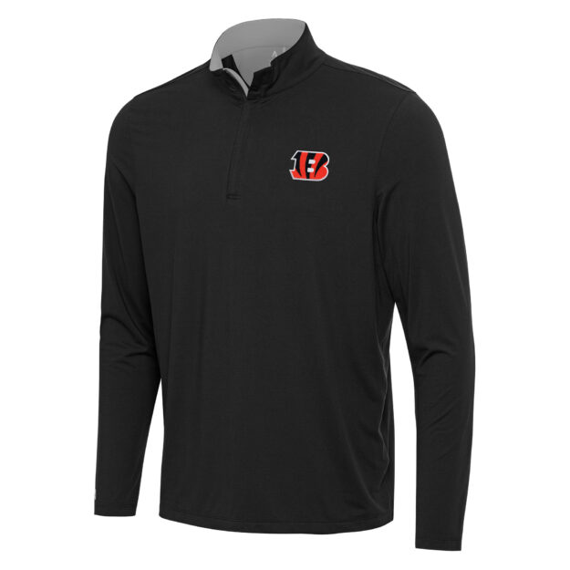 Men's Antigua Black/Gray Cincinnati Bengals Content Quarter-Zip Pullover Top