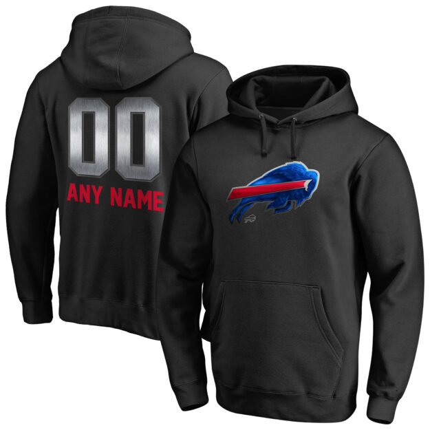 Men's Black Buffalo Bills Personalized Midnight Mascot Pullover Hoodie