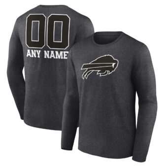 Men's Charcoal Buffalo Bills Monochrome Personalized Name & Number Long Sleeve T-Shirt