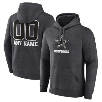 Men's Charcoal Dallas Cowboys Monochrome Personalized Name & Number Pullover Hoodie