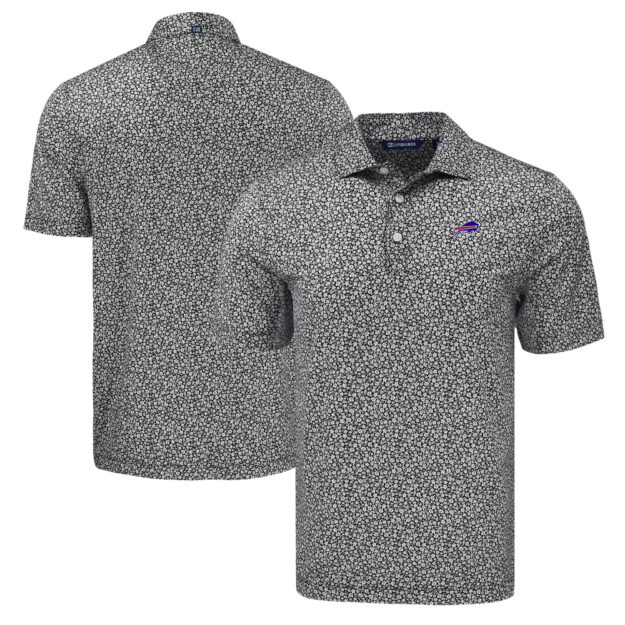 Men's Cutter & Buck Black Buffalo Bills Pike Eco Flora Print Polo